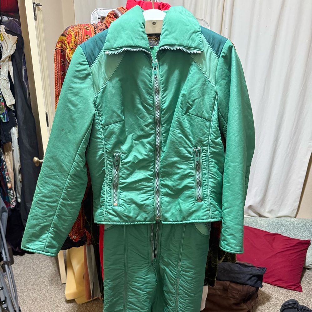 Green Retro Ski Jacket and Jumpsuit Set